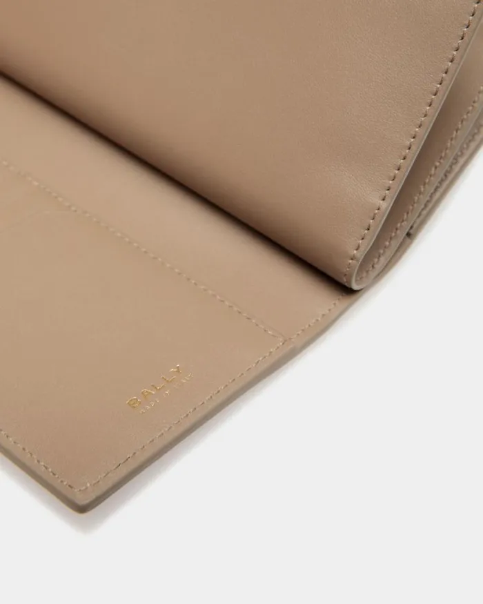 Women Bally Wallets and Card Holders Lock Me Long Wallet In Taupe Grained Leather Brown
