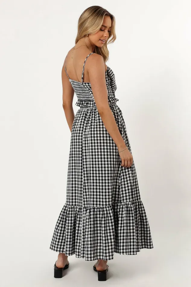 Women Bambi Tiered Midi Skirt Black Gingham Matching Sets Petal and Pup