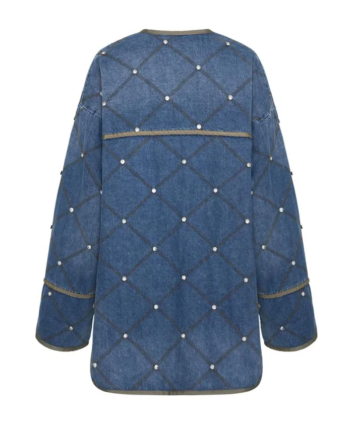 Women BAY BLUE QUILTED CRYSTAL STUDDED JACKET One Teaspoon Jackets Women BAY BLUE QUILTED CRYSTAL STUDDED JACKET One Teaspoon Jackets