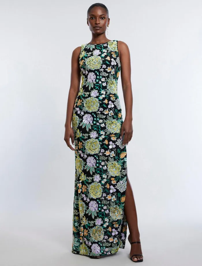 Women Bella Embroidered Floral Gown Black Combo BCBG Dresses Women Bella Embroidered Floral Gown Black Combo BCBG Dresses