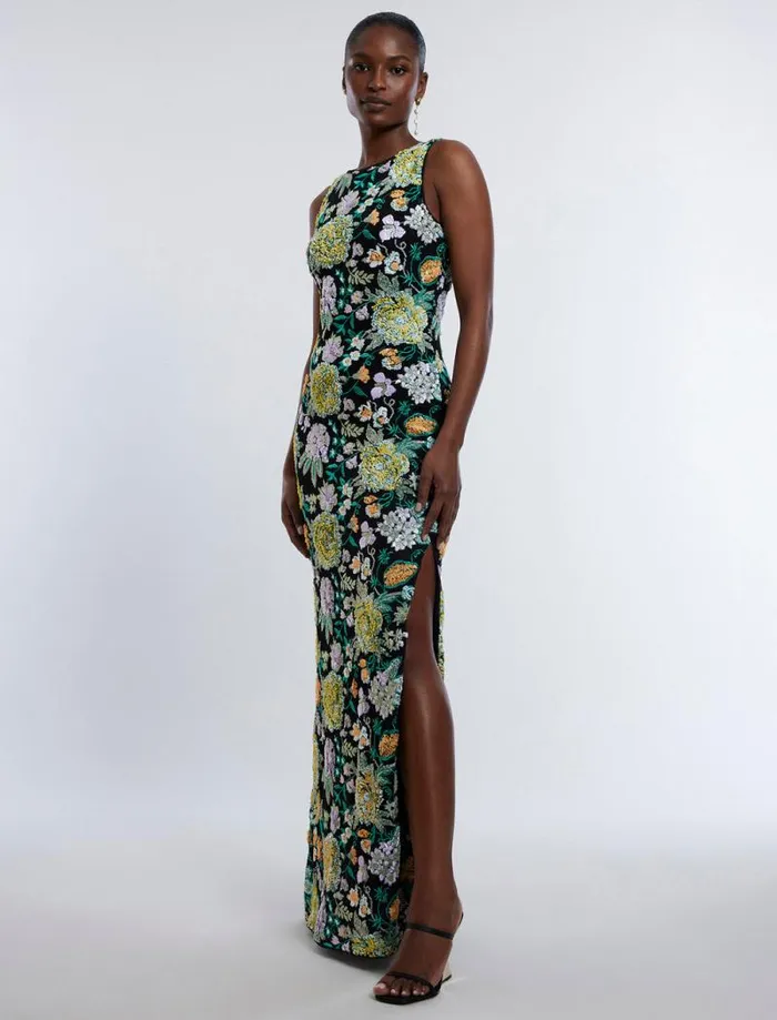 Women Bella Embroidered Floral Gown Black Combo BCBG Dresses Women Bella Embroidered Floral Gown Black Combo BCBG Dresses