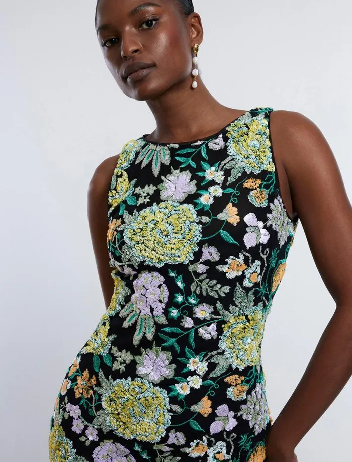 Women Bella Embroidered Floral Gown Black Combo BCBG Dresses Women Bella Embroidered Floral Gown Black Combo BCBG Dresses