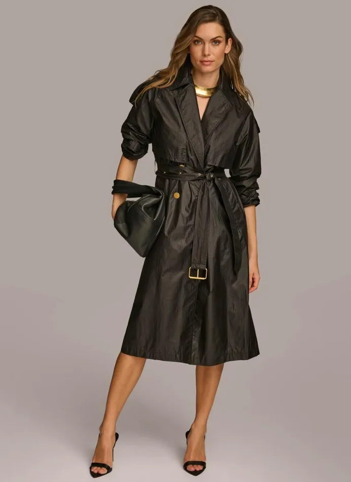 Women BELTED LIGHT WEIGHT TRENCH Black Donna Karan New York Outerwear