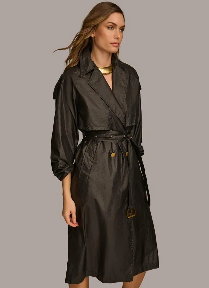 Women BELTED LIGHT WEIGHT TRENCH Black Donna Karan New York Outerwear Women BELTED LIGHT WEIGHT TRENCH Black Donna Karan New York Outerwear