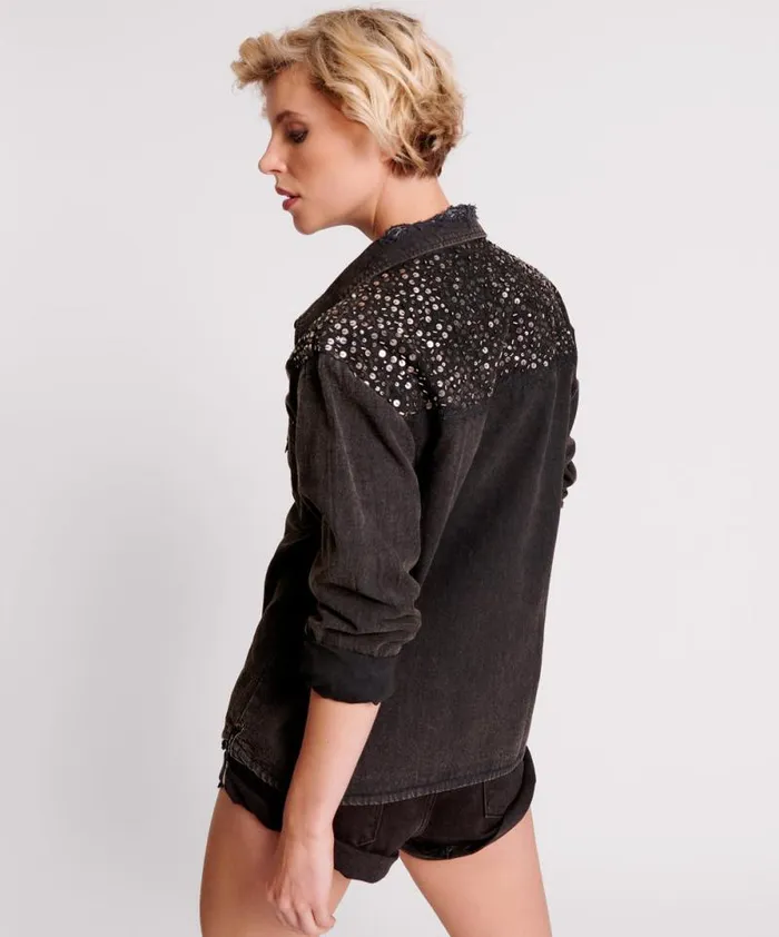 Women BLACK HAND EMBELLISHED DENIM WESTERN SHIRT One Teaspoon Shirts Women BLACK HAND EMBELLISHED DENIM WESTERN SHIRT One Teaspoon Shirts