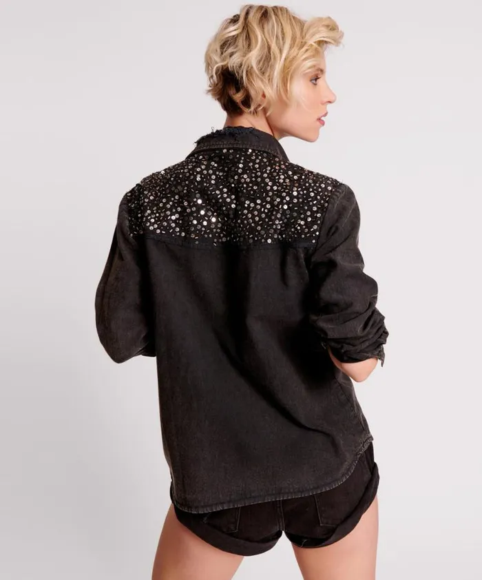 Women BLACK HAND EMBELLISHED DENIM WESTERN SHIRT One Teaspoon Shirts Women BLACK HAND EMBELLISHED DENIM WESTERN SHIRT One Teaspoon Shirts