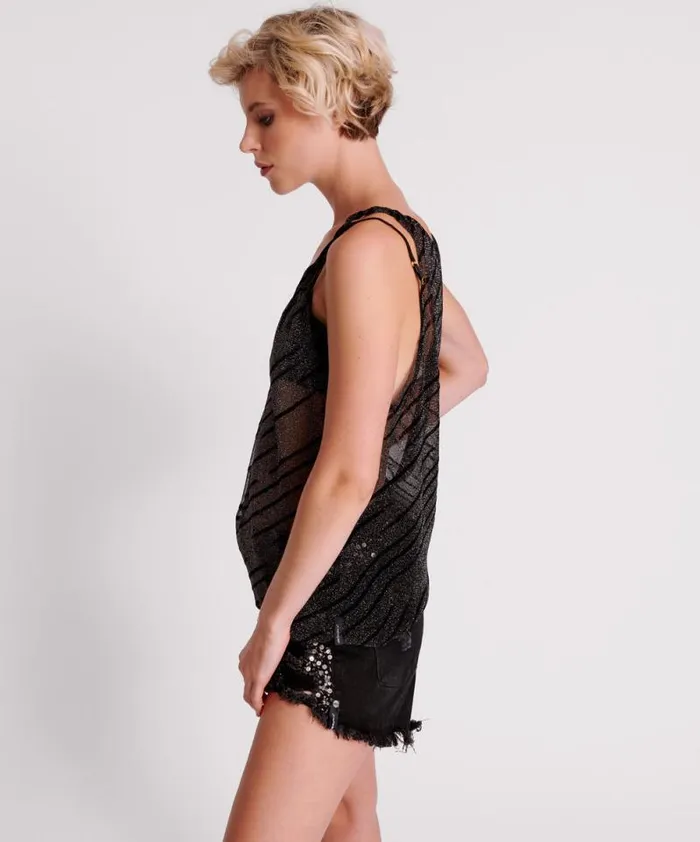 Women BLACK MESH STUDIO TWISTED TANK One Teaspoon Tops
