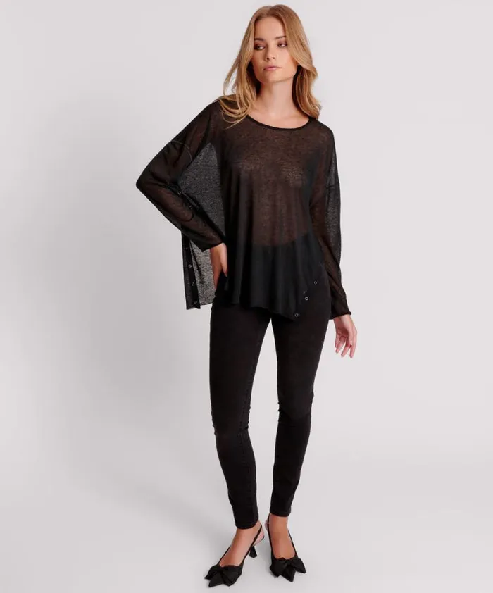 Women BLACK SPLIT SIDE LONG SLEEVE TEE One Teaspoon Tops