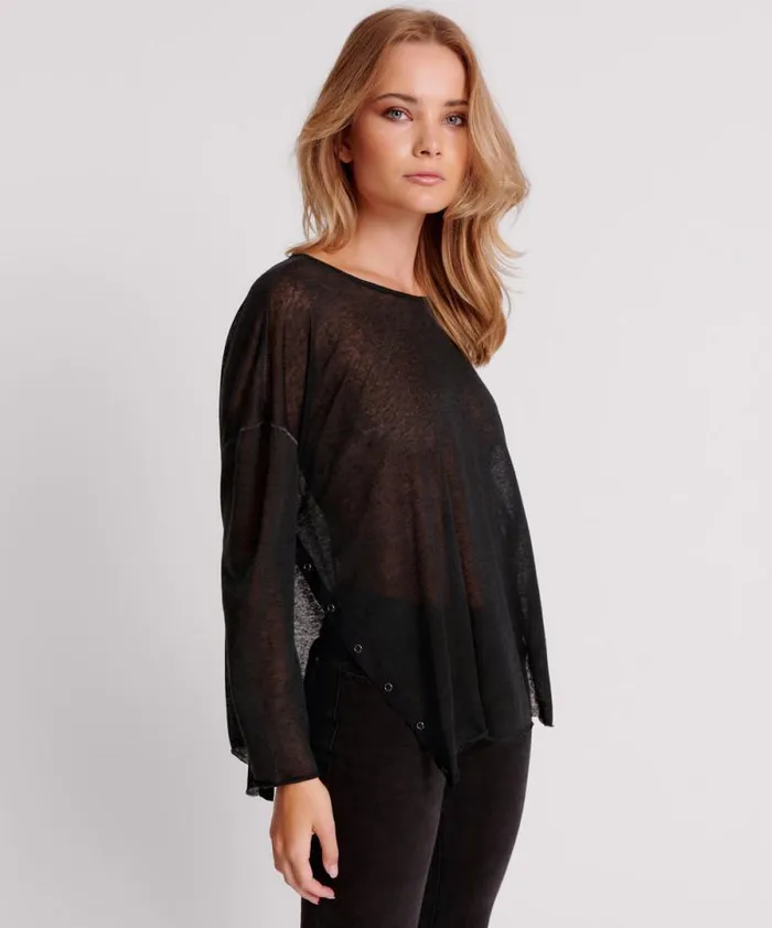 Women BLACK SPLIT SIDE LONG SLEEVE TEE One Teaspoon Tops Women BLACK SPLIT SIDE LONG SLEEVE TEE One Teaspoon Tops