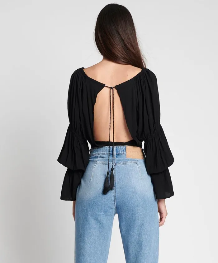 Women BLACK SUMMER NIGHTS CROP LONGSLEEVE TOP One Teaspoon Tops Women BLACK SUMMER NIGHTS CROP LONGSLEEVE TOP One Teaspoon Tops