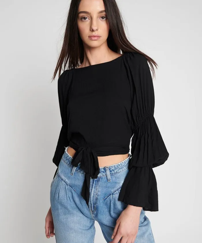 Women BLACK SUMMER NIGHTS CROP LONGSLEEVE TOP One Teaspoon Tops Women BLACK SUMMER NIGHTS CROP LONGSLEEVE TOP One Teaspoon Tops