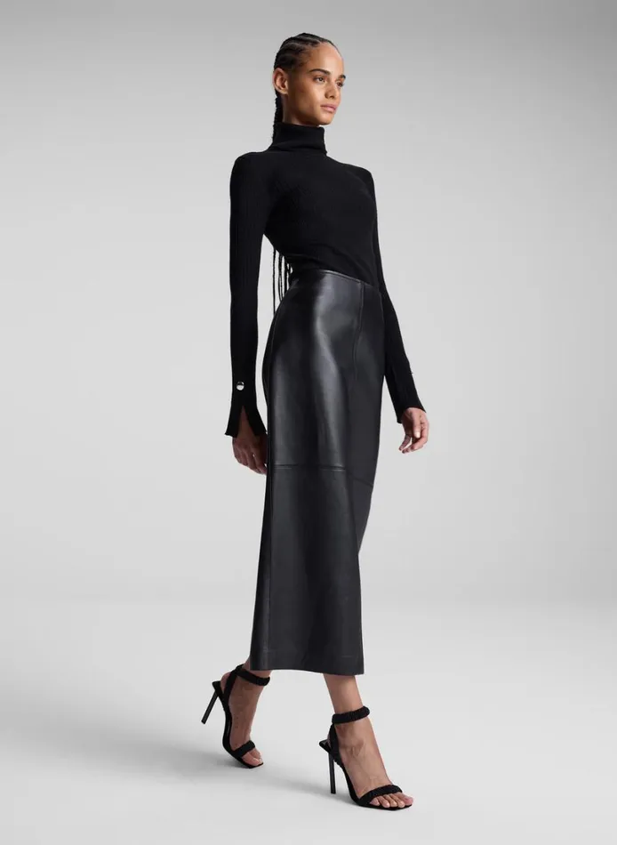 Women Bottoms ALC Marta Leather Midi Skirt Black
