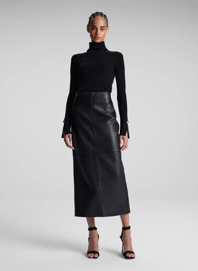 Women Bottoms ALC Marta Leather Midi Skirt Black