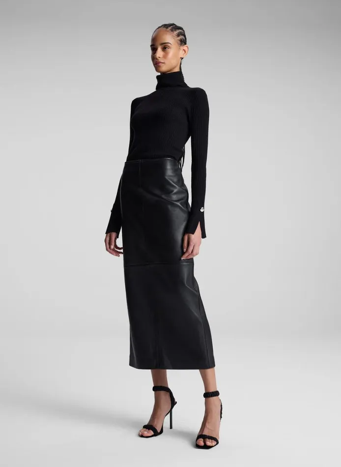 Women Bottoms ALC Marta Leather Midi Skirt Black