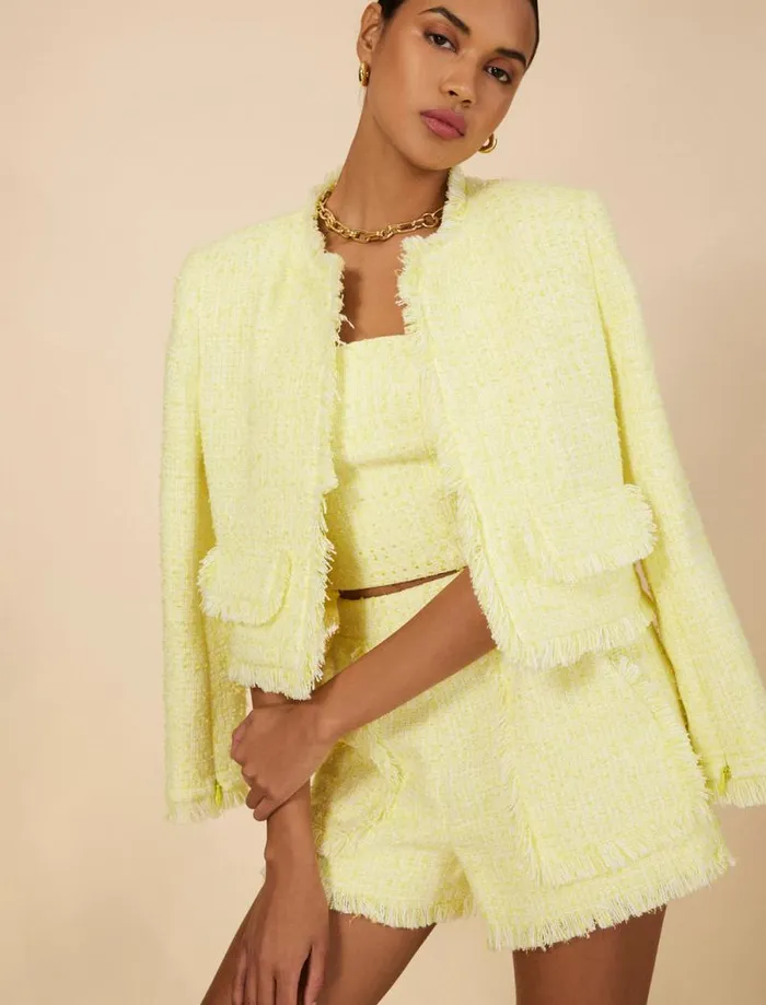 Women Boucle Tweed Jacket Yellow BCBG Suiting