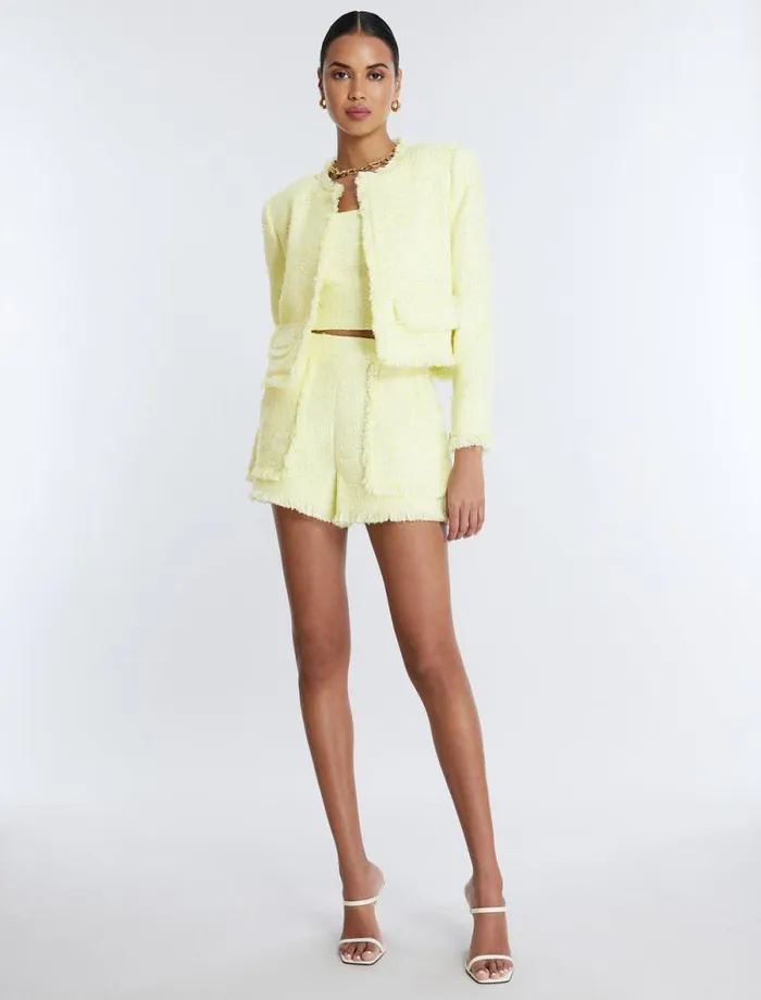Women Boucle Tweed Jacket Yellow BCBG Suiting Women Boucle Tweed Jacket Yellow BCBG Suiting