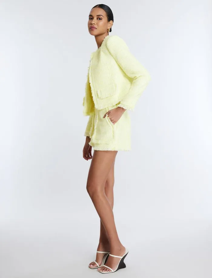 Women Boucle Tweed Jacket Yellow BCBG Suiting Women Boucle Tweed Jacket Yellow BCBG Suiting