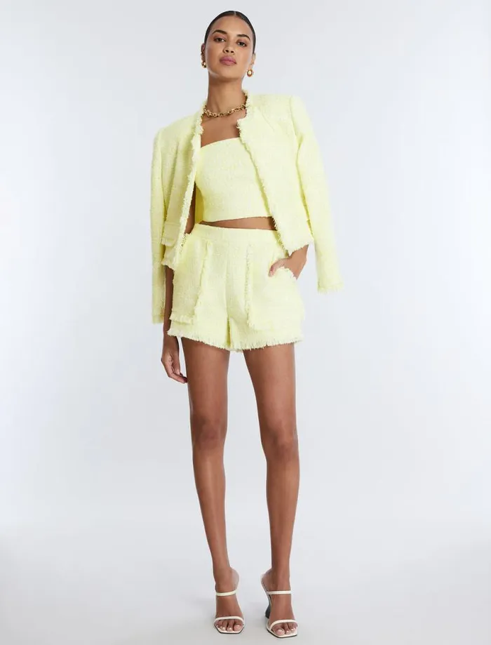 Women Boucle Tweed Jacket Yellow BCBG Suiting Women Boucle Tweed Jacket Yellow BCBG Suiting