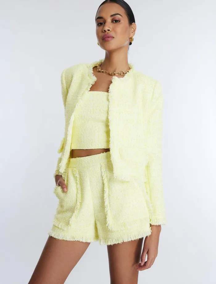 Women Boucle Tweed Jacket Yellow BCBG Suiting Women Boucle Tweed Jacket Yellow BCBG Suiting