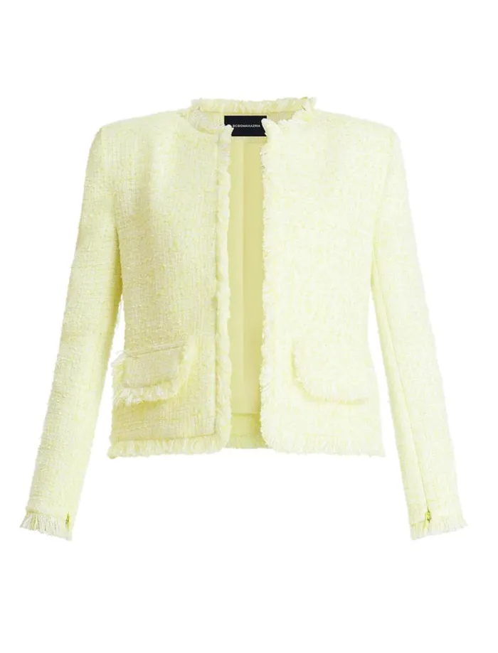 Women Boucle Tweed Jacket Yellow BCBG Suiting Women Boucle Tweed Jacket Yellow BCBG Suiting