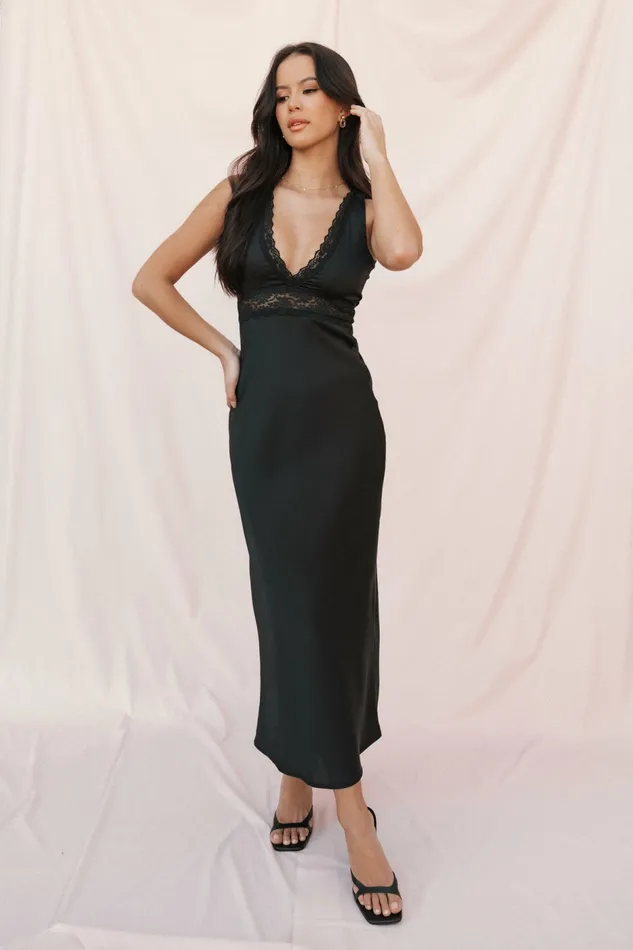 Women Brennan Maxi Slip Dress Black Event Dresses Petal and Pup