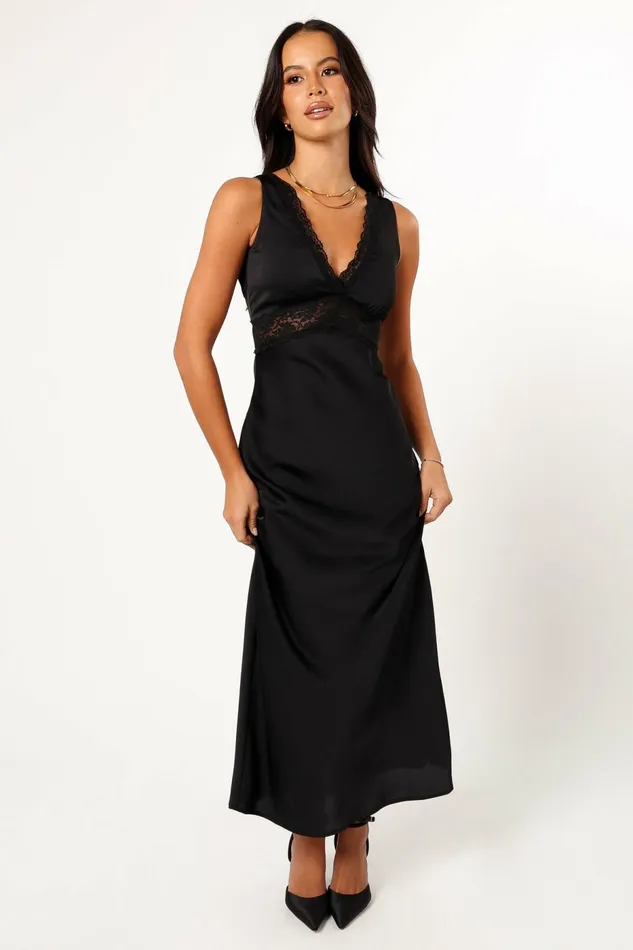Women Brennan Maxi Slip Dress Black Event Dresses Petal and Pup
