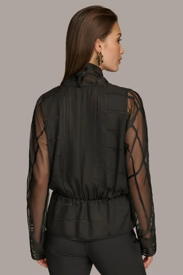 Women BURNOUT FAUX WRAP BLOUSE Black Donna Karan New York Sweaters And Tops Women BURNOUT FAUX WRAP BLOUSE Black Donna Karan New York Sweaters And Tops
