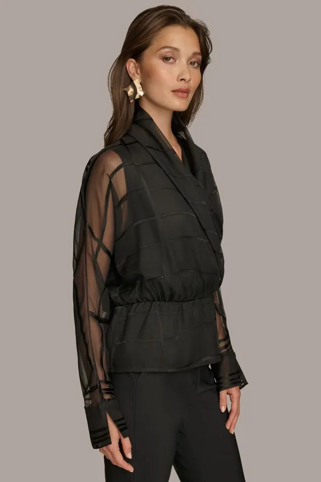 Women BURNOUT FAUX WRAP BLOUSE Black Donna Karan New York Sweaters And Tops Women BURNOUT FAUX WRAP BLOUSE Black Donna Karan New York Sweaters And Tops