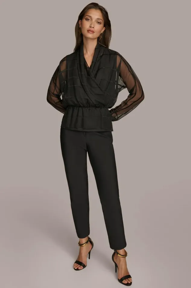 Women BURNOUT FAUX WRAP BLOUSE Black Donna Karan New York Sweaters And Tops Women BURNOUT FAUX WRAP BLOUSE Black Donna Karan New York Sweaters And Tops