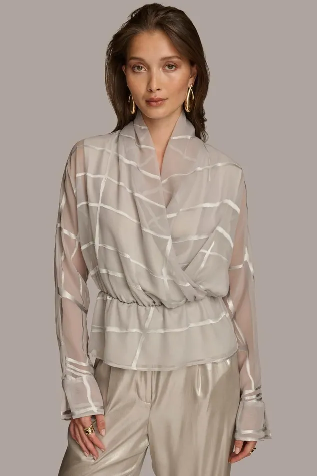 Women BURNOUT FAUX WRAP BLOUSE Pavement Donna Karan New York Sweaters And Tops