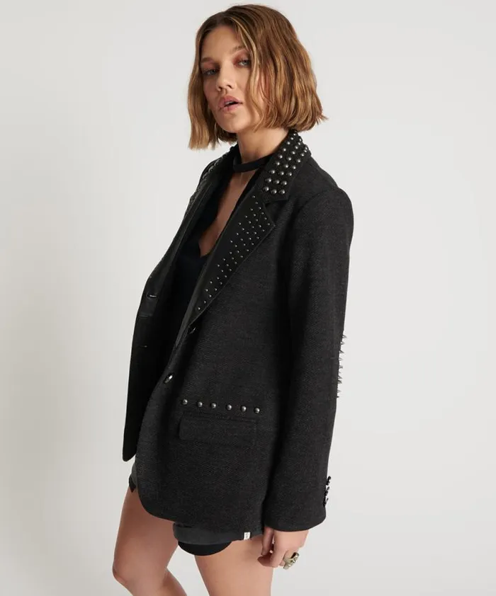 Women CHARCOAL STUDDED BLAZER One Teaspoon Jackets Women CHARCOAL STUDDED BLAZER One Teaspoon Jackets