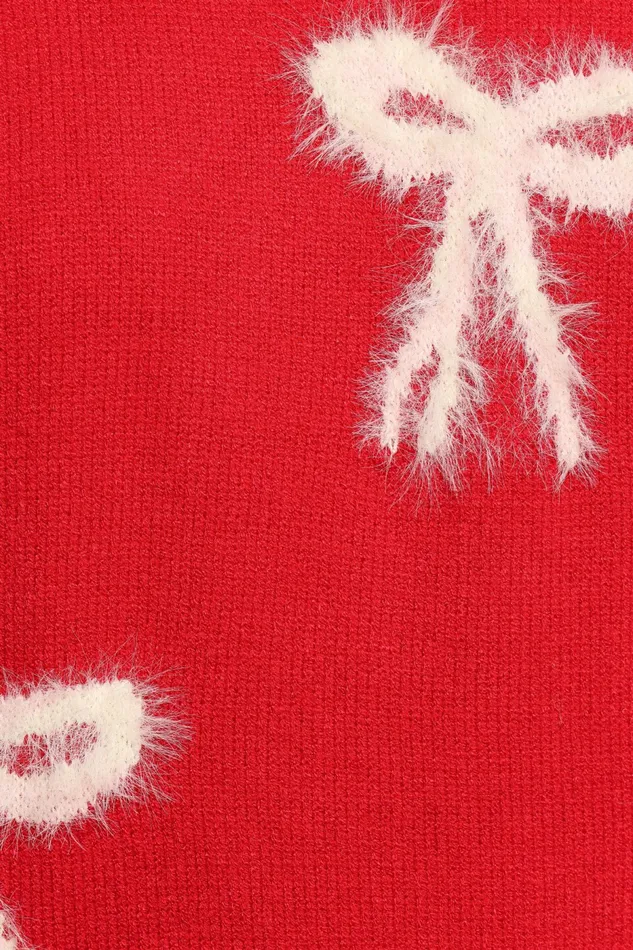 Women Cherish Ruffle Sleeve Bow Knit Sweater Red Sweaters Petal and Pup