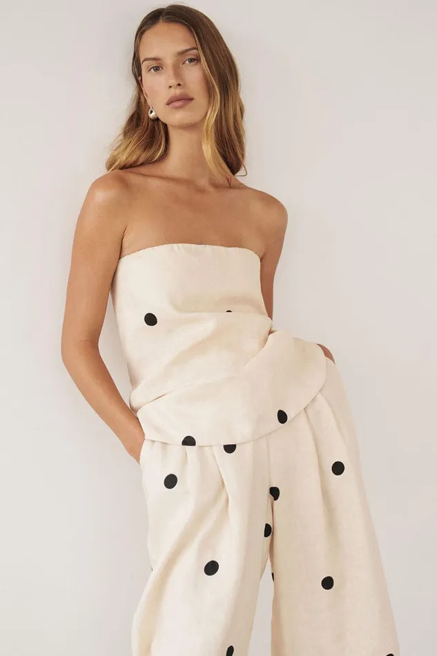 Women Co Ord Sets DISSH BEVERLY CREAM SPOT STRAPLESS TOP