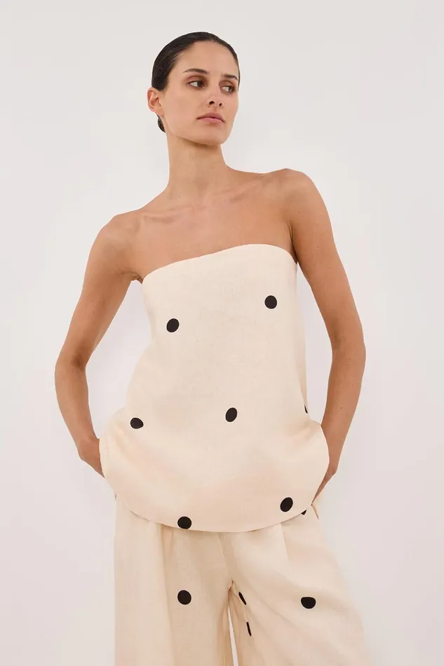 Women Co Ord Sets DISSH BEVERLY CREAM SPOT STRAPLESS TOP
