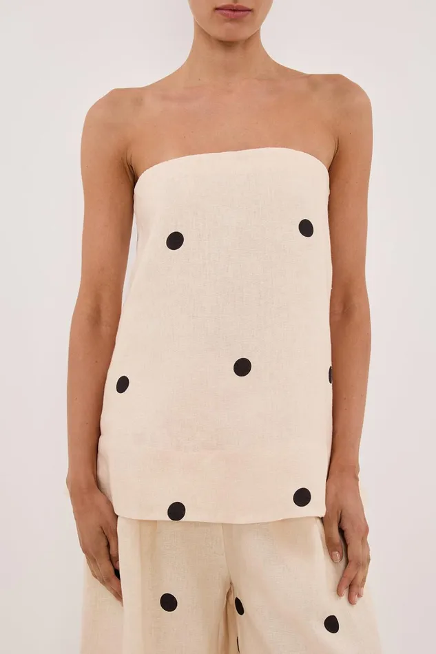Women Co Ord Sets DISSH BEVERLY CREAM SPOT STRAPLESS TOP