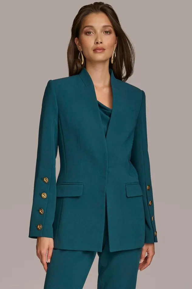 Women COLLARLESS JACKET WITH BUTTON DETAIL ON SLEEVE Peacock Donna Karan New York Jackets And Blazers Women COLLARLESS JACKET WITH BUTTON DETAIL ON SLEEVE Peacock Donna Karan New York Jackets And Blazers