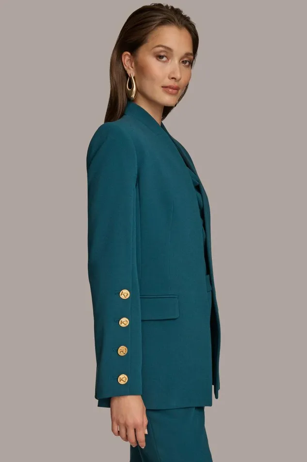 Women COLLARLESS JACKET WITH BUTTON DETAIL ON SLEEVE Peacock Donna Karan New York Jackets And Blazers Women COLLARLESS JACKET WITH BUTTON DETAIL ON SLEEVE Peacock Donna Karan New York Jackets And Blazers