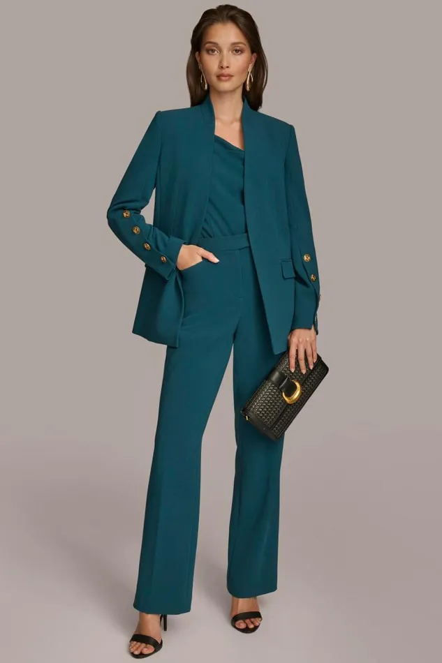 Women COLLARLESS JACKET WITH BUTTON DETAIL ON SLEEVE Peacock Donna Karan New York Jackets And Blazers Women COLLARLESS JACKET WITH BUTTON DETAIL ON SLEEVE Peacock Donna Karan New York Jackets And Blazers