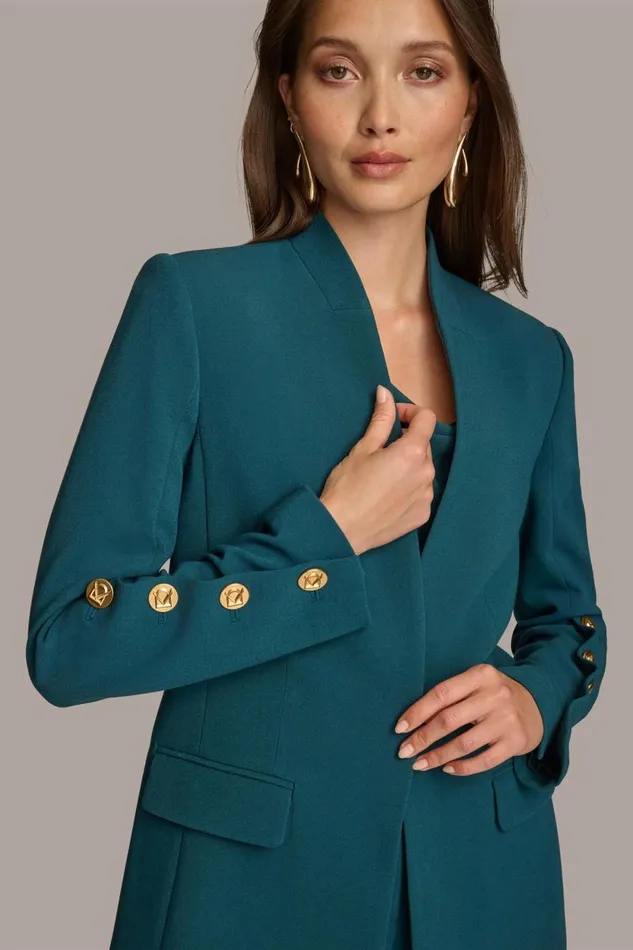 Women COLLARLESS JACKET WITH BUTTON DETAIL ON SLEEVE Peacock Donna Karan New York Jackets And Blazers Women COLLARLESS JACKET WITH BUTTON DETAIL ON SLEEVE Peacock Donna Karan New York Jackets And Blazers