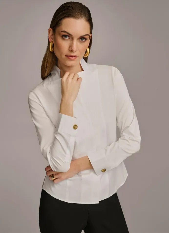 Women COTTON NOTCH COLLAR BUTTON DOWN White Donna Karan New York Sweaters And Tops Women COTTON NOTCH COLLAR BUTTON DOWN White Donna Karan New York Sweaters And Tops