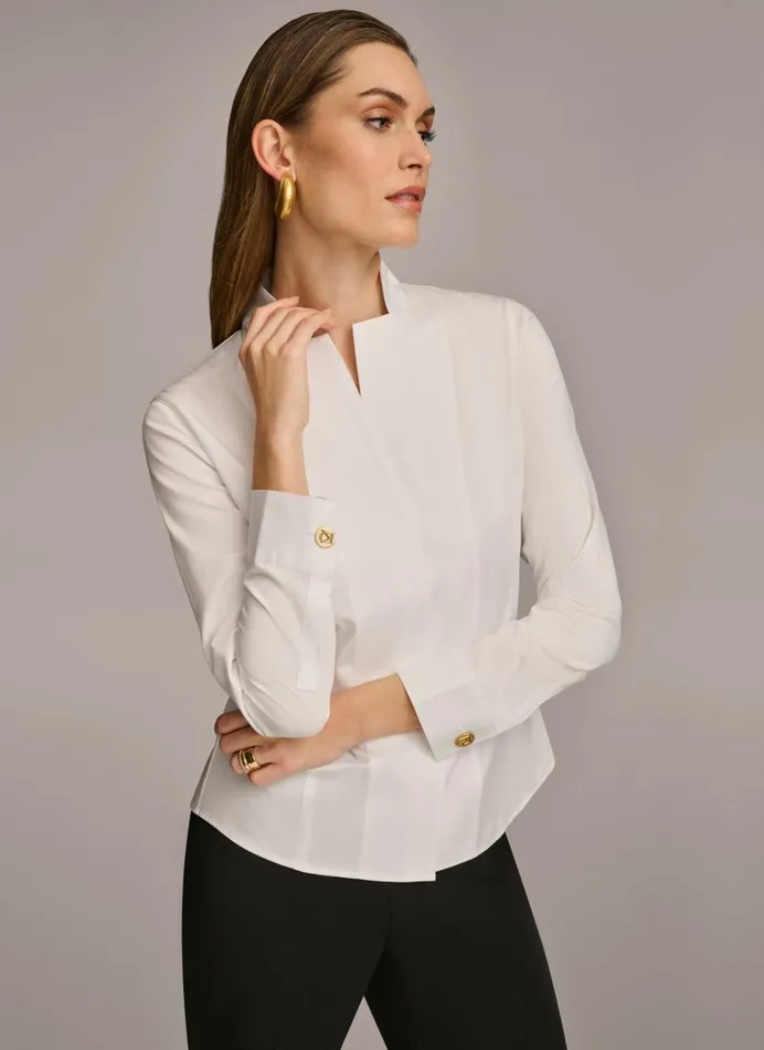 Women COTTON NOTCH COLLAR BUTTON DOWN White Donna Karan New York Sweaters And Tops Women COTTON NOTCH COLLAR BUTTON DOWN White Donna Karan New York Sweaters And Tops