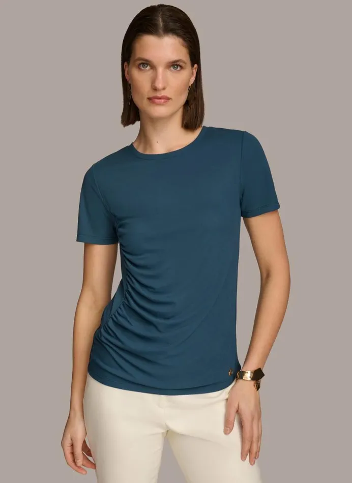 Women CREW NECK RUCHED TEE Tide Navy Donna Karan New York Sweaters And Tops