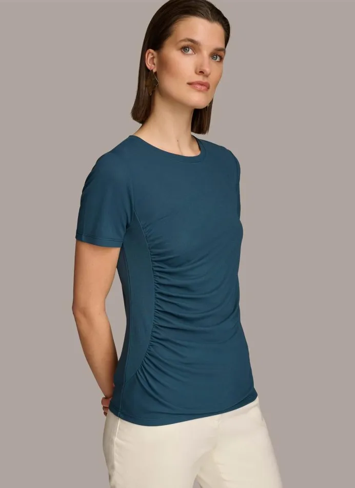 Women CREW NECK RUCHED TEE Tide Navy Donna Karan New York Sweaters And Tops Women CREW NECK RUCHED TEE Tide Navy Donna Karan New York Sweaters And Tops