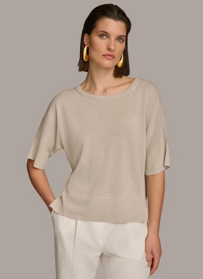 Women CREW NECK SHIMMER TEE Sandsilver Donna Karan New York Sweaters And Tops