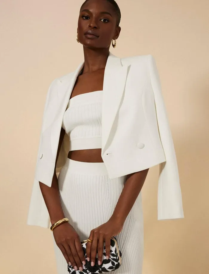 Women Cropped Blazer Gardenia BCBG Suiting