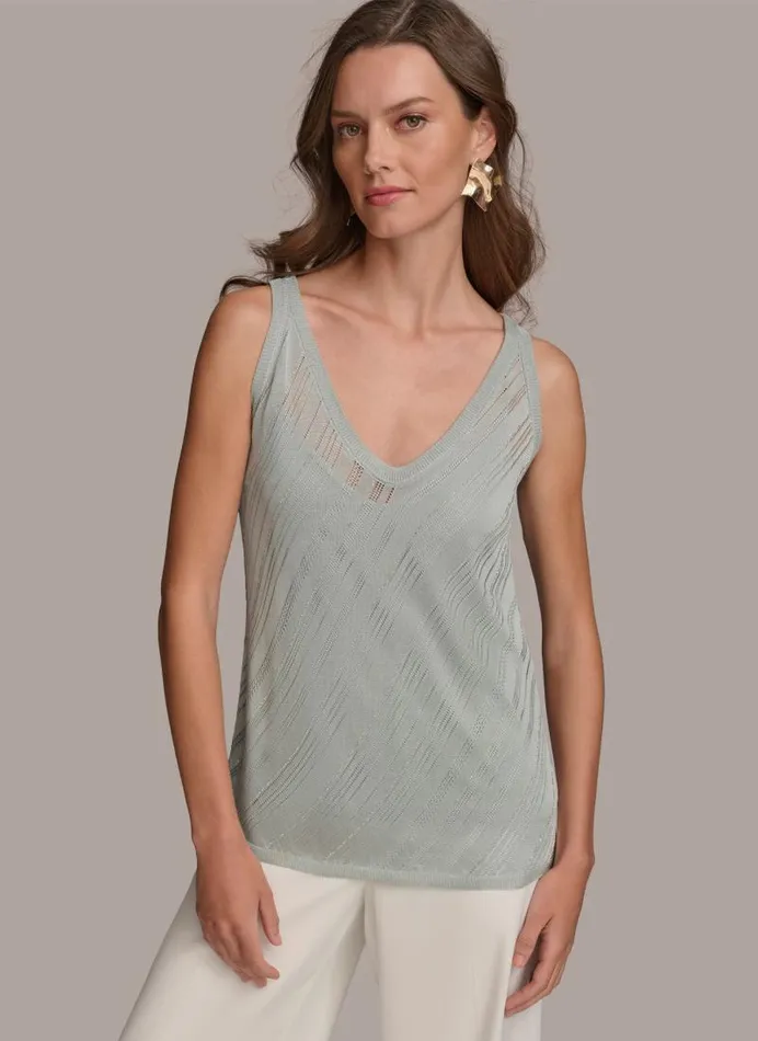 Women DIAGONAL SHIMMER TANK Blue Frost Donna Karan New York Sweaters And Tops