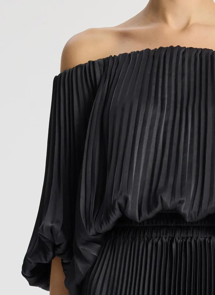 Women Dresses ALC Sienna Satin Pleated Off Shoulder Dress Black