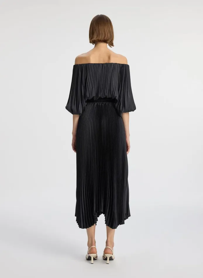 Women Dresses ALC Sienna Satin Pleated Off Shoulder Dress Black