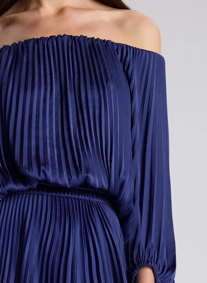 Women Dresses ALC Sienna Satin Pleated Off Shoulder Dress Riviera
