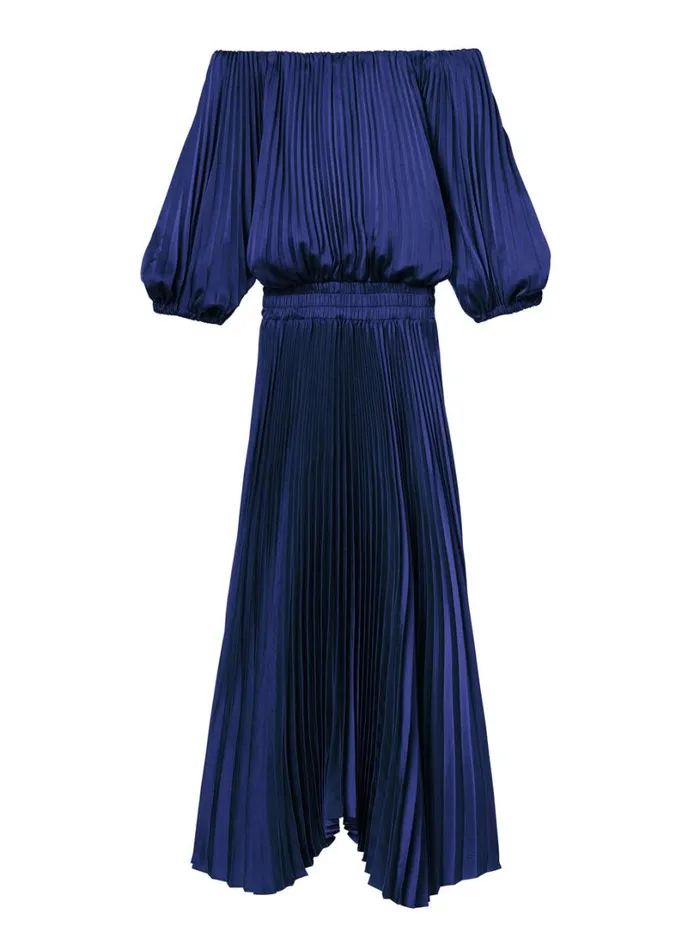 Women Dresses ALC Sienna Satin Pleated Off Shoulder Dress Riviera
